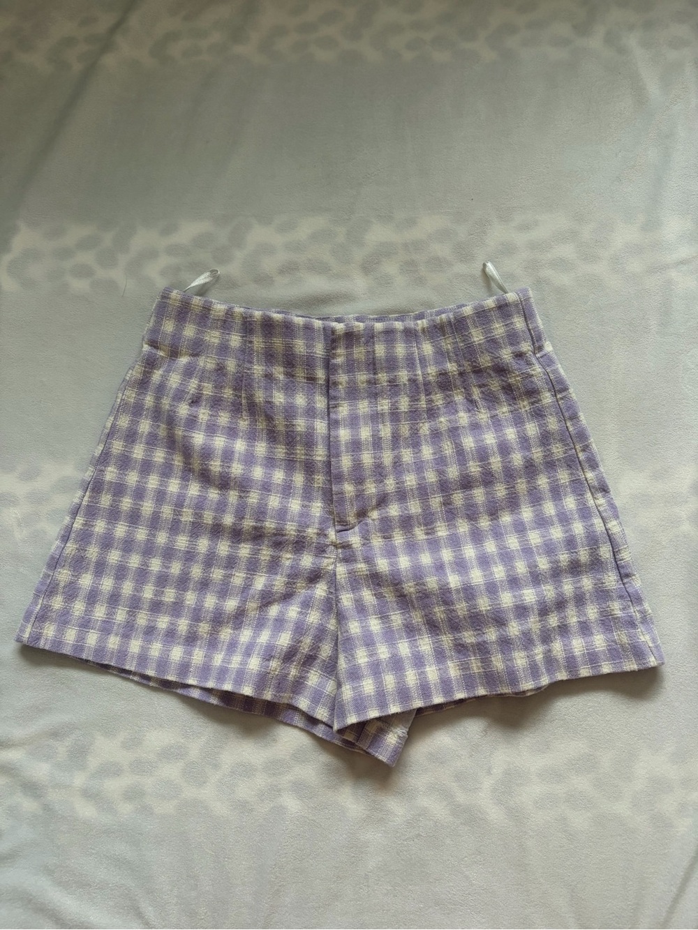 Zara Lilac and White Gingham High Waist Shorts